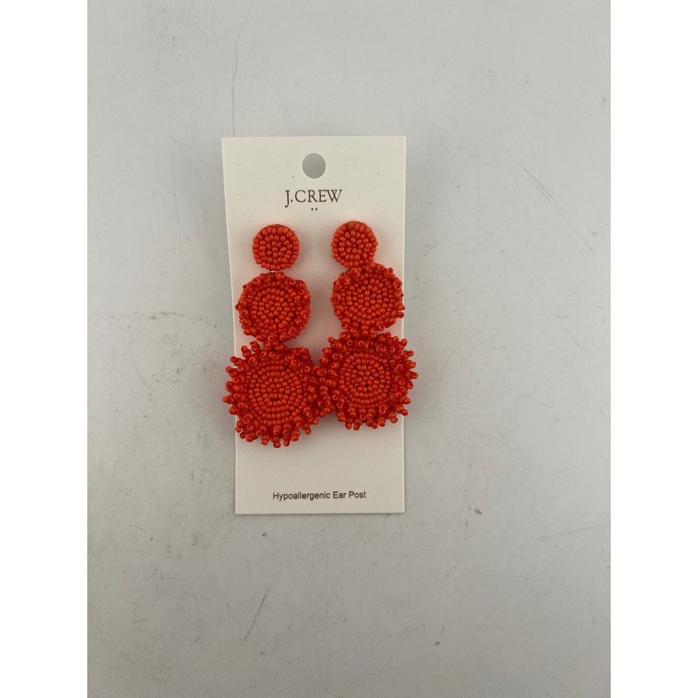 J.Crew Red Orange Seed Bead Triple Tier Drop Earrings BR996 Hypoallergenic NEW